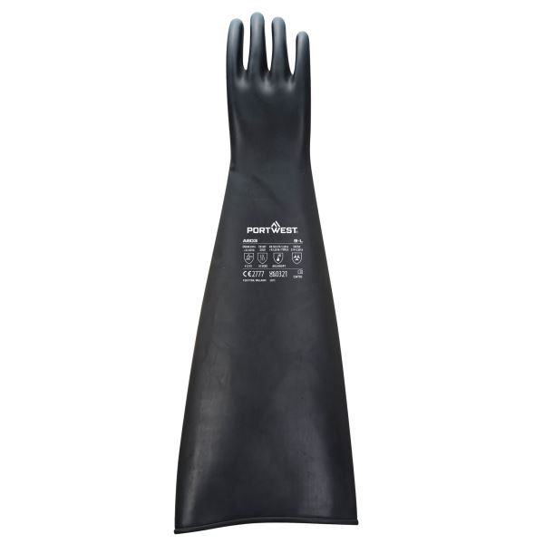 Portwest Black Heavyweight Latex Rubber Gauntlet 600mm 