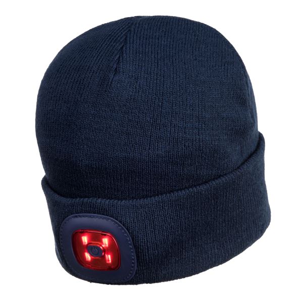 Portwest Navy Rechargeable Twin LED Beanie 