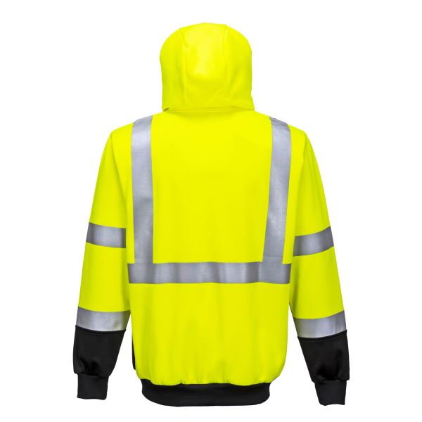 Portwest Yellow Black Hi-Vis Contrast Zipped Hoodie 