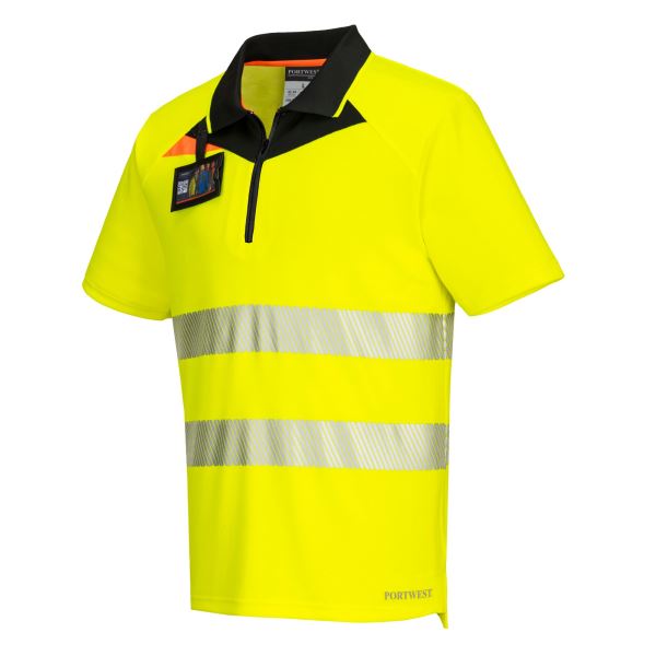 Portwest Yellow Black DX4 Hi-Vis Zip Polo Shirt S/S 