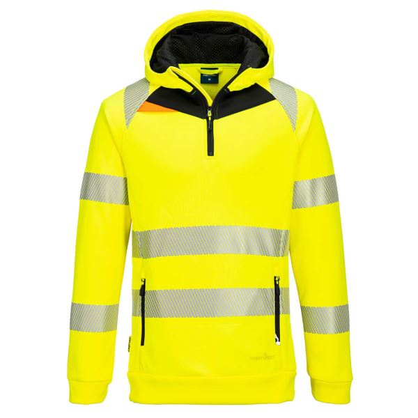 Portwest Yellow Black DX4 Hi-Vis 1/4 Zip Hoodie 