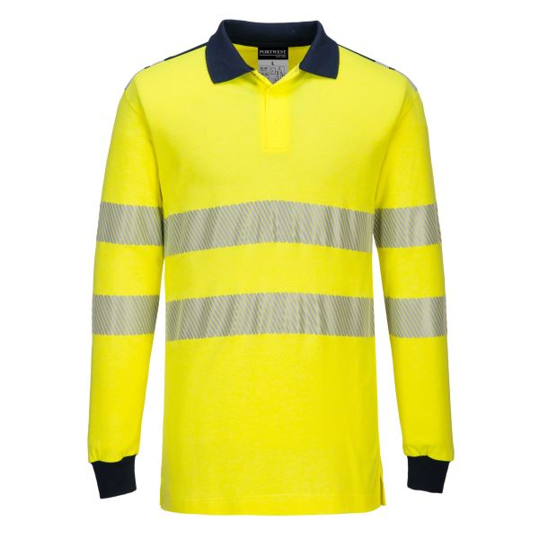 Portwest Yellow Navy PW3 Flame Resistant Hi-Vis Polo Shirt 