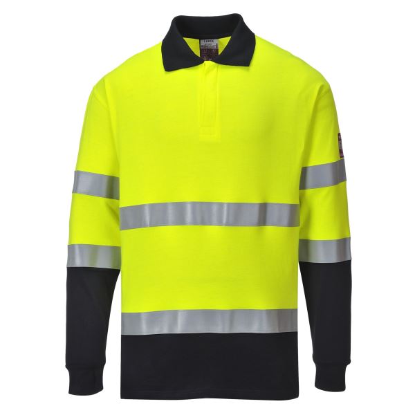 Portwest Yellow Navy Flame Resistant Anti-Static Two Tone Polo Shirt 
