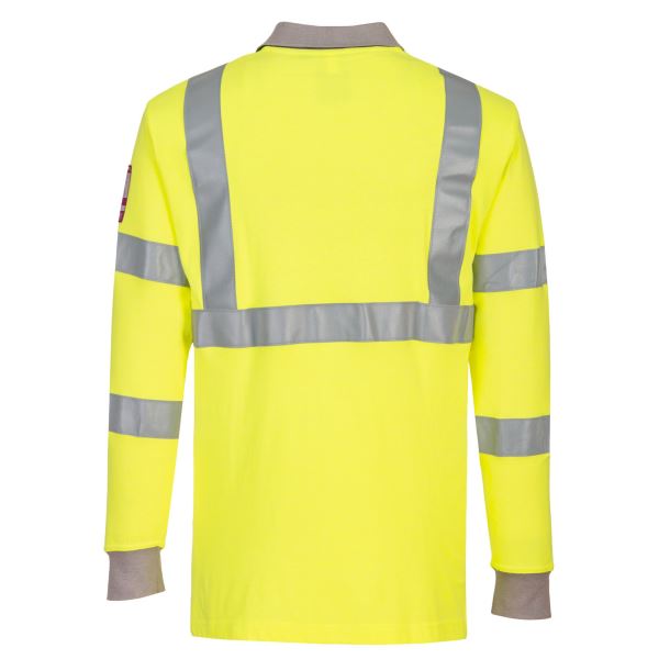 Portwest Yellow Flame Resistant Anti-Static Hi-Vis Long Sleeve Polo Shirt 