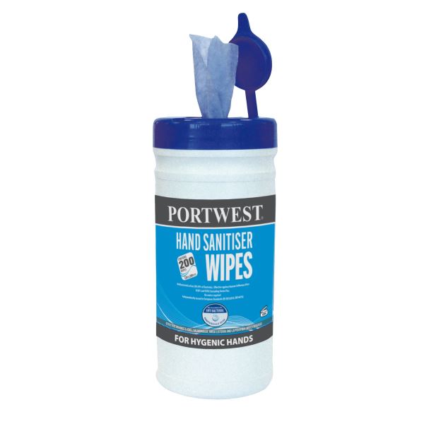 Portwest Blue Hand Sanitiser Wipes (200 Wipes) 