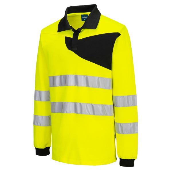 Portwest Yellow Black PW2 Hi-Vis Polo Shirt L/S 