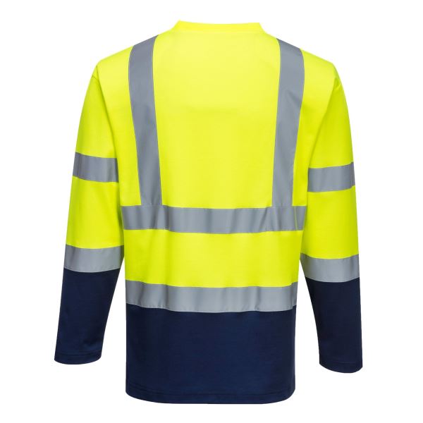 Portwest Yellow Navy Hi-Vis Cotton Comfort Contrast T-Shirt L/S  