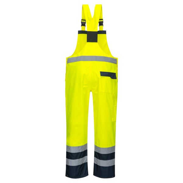 Portwest Yellow Navy Hi-Vis Breathable Contrast Rain Bib and Brace 
