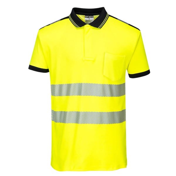 Portwest Yellow Black PW3 Hi-Vis Cotton Comfort Polo Shirt S/S  