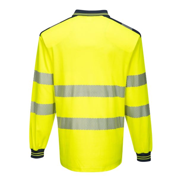 Portwest Yellow Navy PW3 Hi-Vis Cotton Comfort Polo Shirt L/S  
